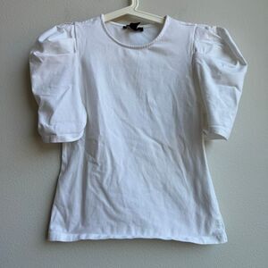 ✨$5/$25 Forever 21 White Puff Sleeve Cotton Career Office Wear Blouse SZ Medium